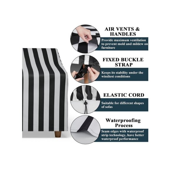 HPTMUS Patio Furniture Covers 52”W X 35”D X 35”H Black & White Stripe - Picture 3 of 6